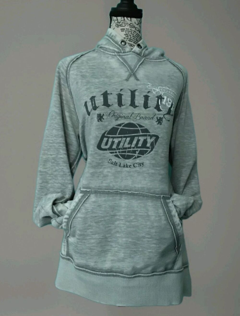 J. America Utility Salt Lake City Hoodie Sz L Gray Lightweight Raglan Sleeve